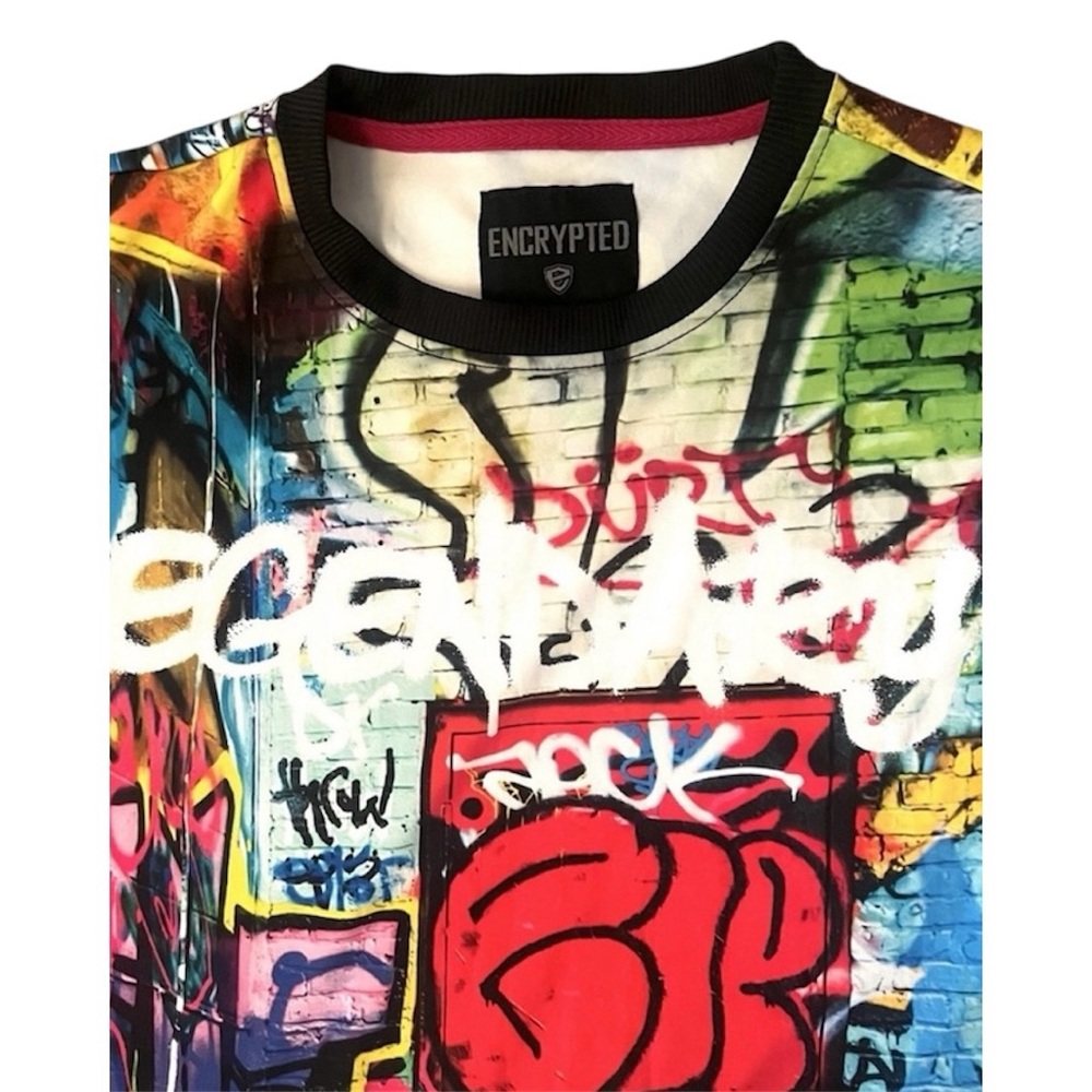 Encrypted Graffiti T-Shirt Urban Art Tee AOP Youth Boys XL